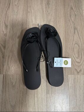 Shade & Shore Black Floral Jelly Flip Flop Sandals